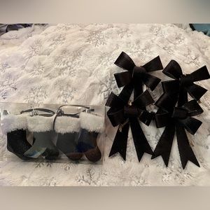 Christmas Ornaments, Black Bows & Black Santa Boots
